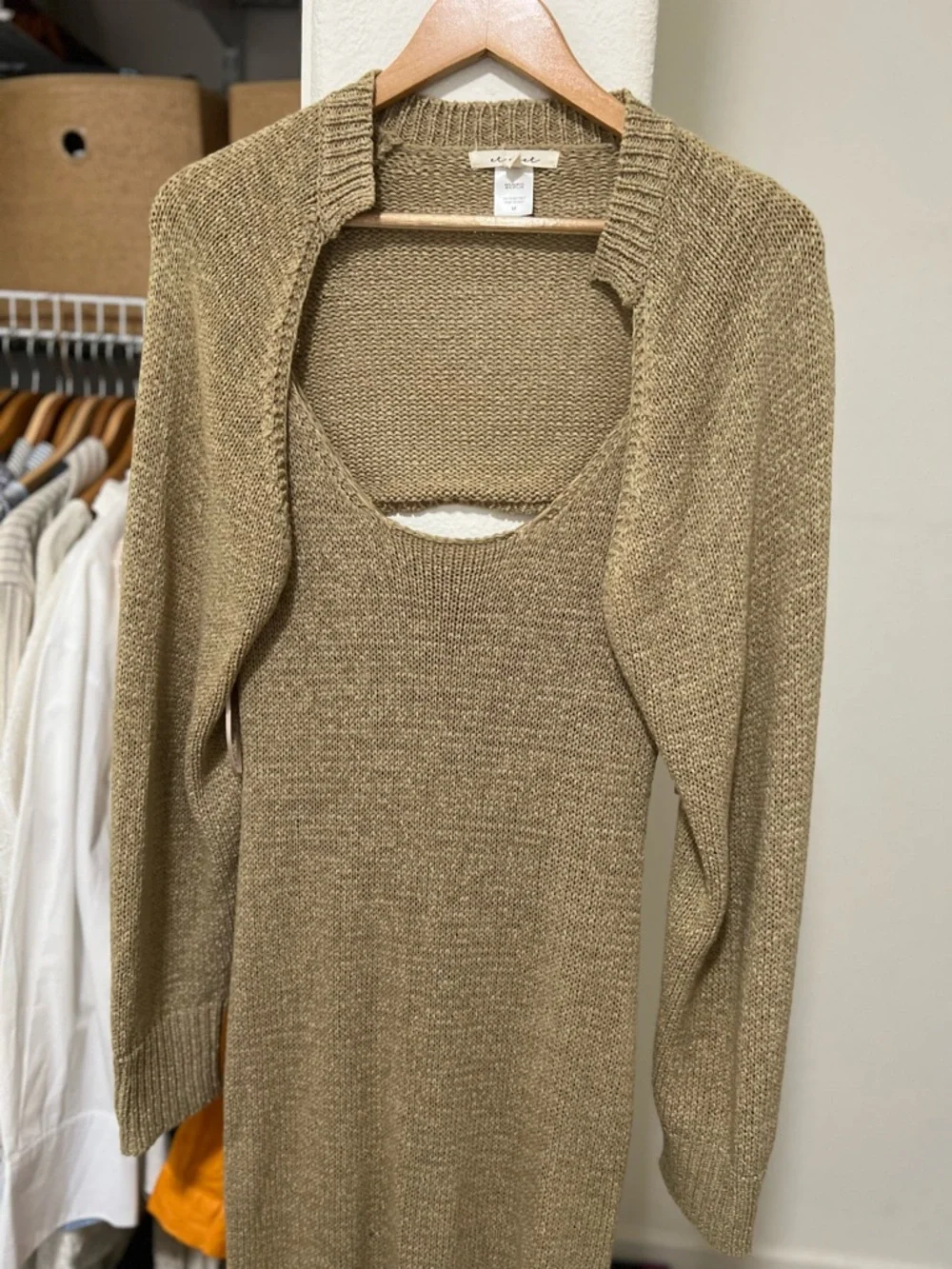 2 Piece Set Knit Dress + Shrug Sweater - Picture 3 of 11